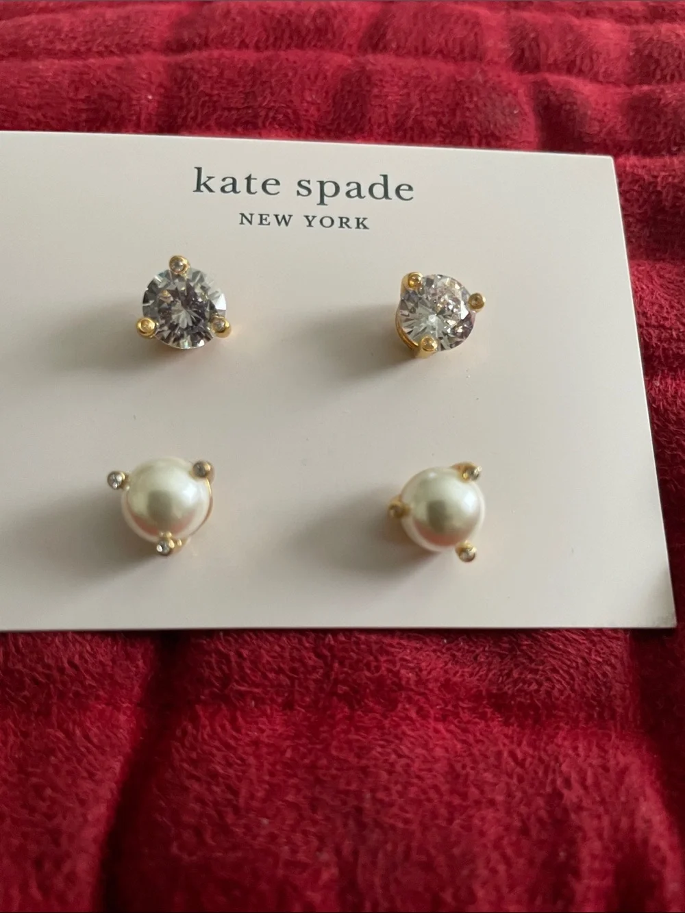 kate spade Gold Tone Pearl and Crystal Stud Earring Set NWT